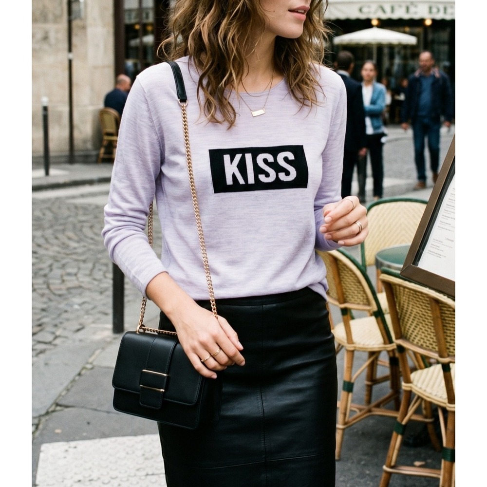 Zadig & Voltaire Gwendal Bis Merino Wool KISS Sweater Parme Purple S M $238